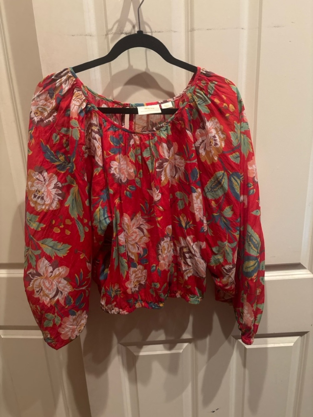 Maeve Anthropologie Floral Blouse Size Small Red Boho Peasant Top Sheer